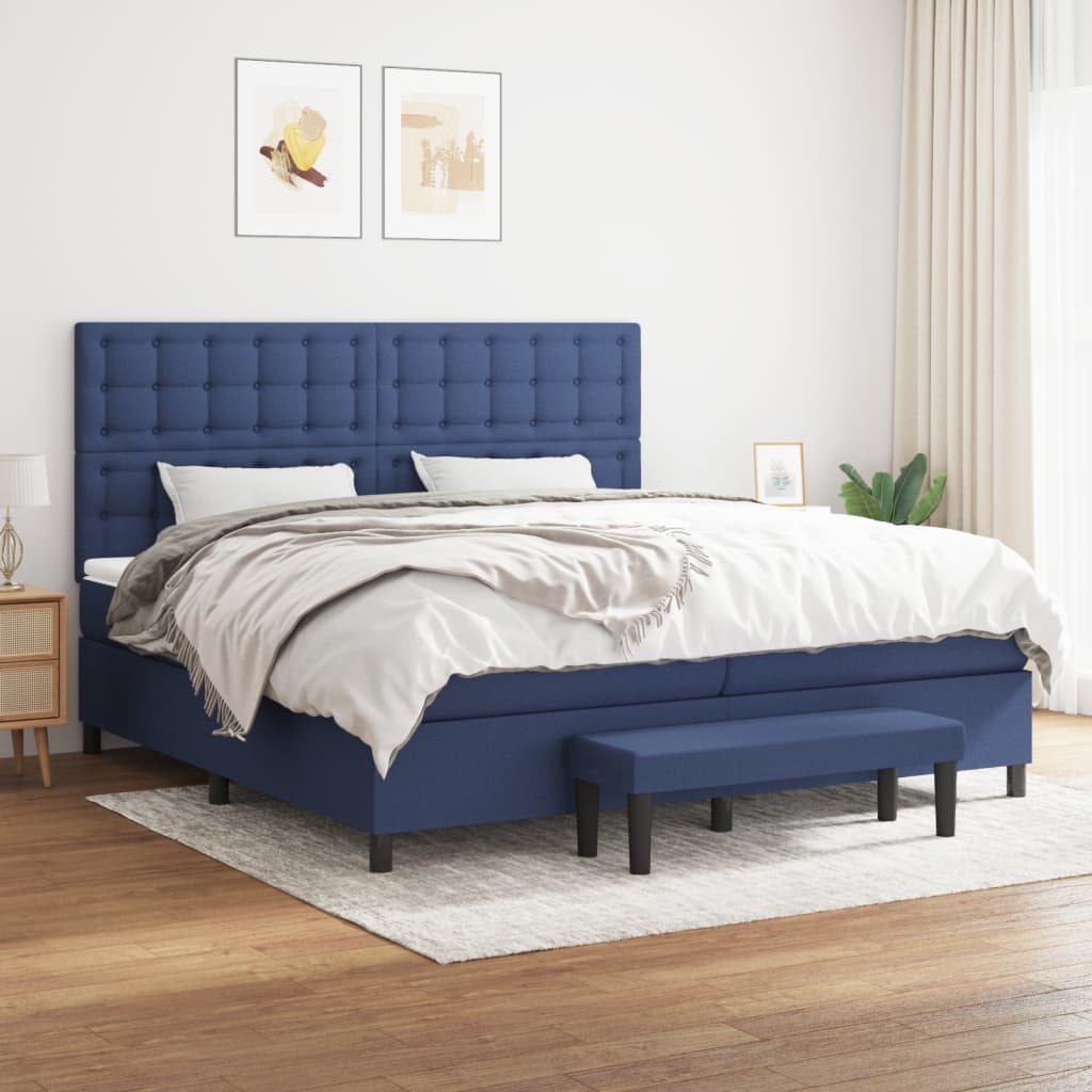 JUNG Vida Boxspringbett mit Matratze Blau 200x200 cm Stoff