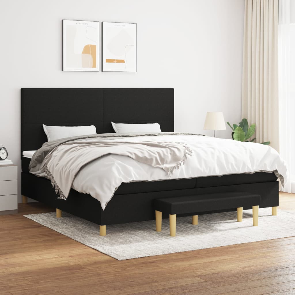 JUNG Vida Boxspringbett mit Matratze Schwarz 200x200 cm Stoff