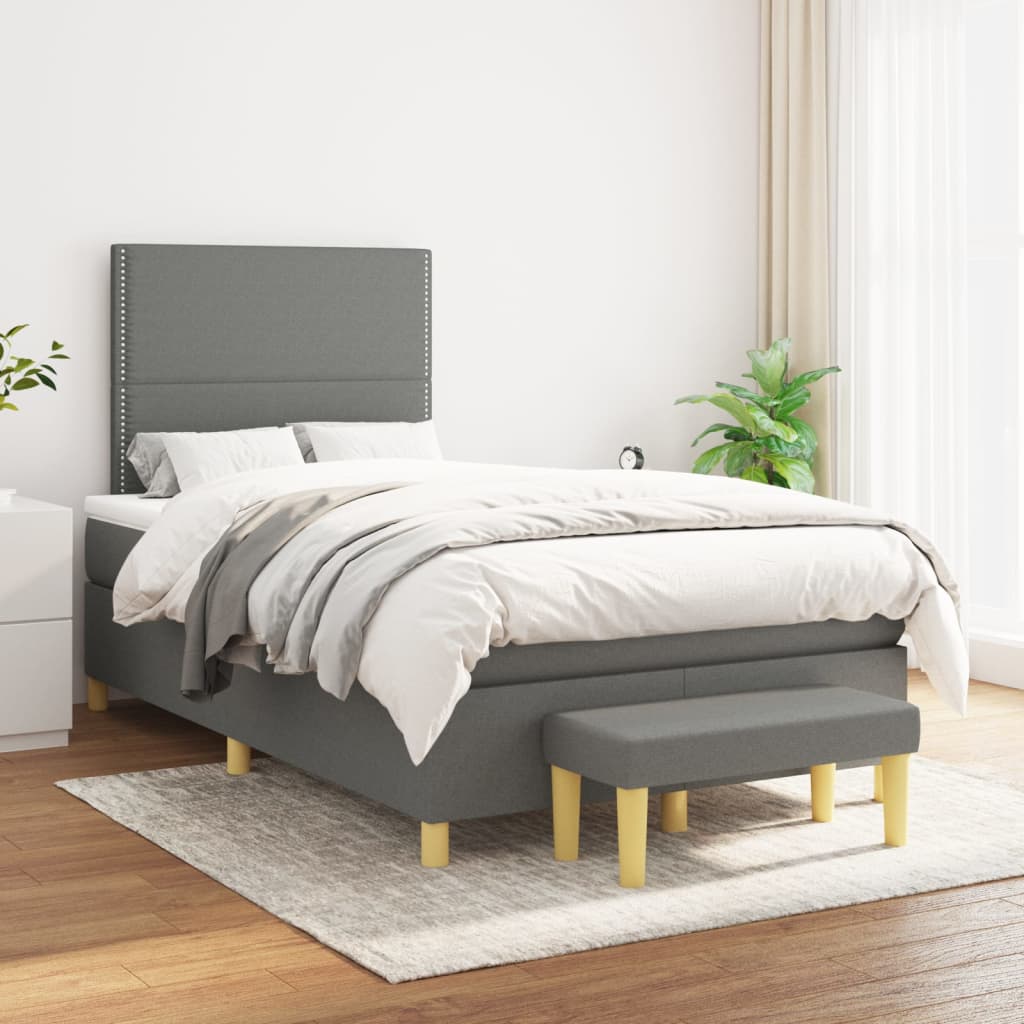 JUNG Vida Boxspringbett mit Matratze Dunkelgrau 120x200 cm Stoff