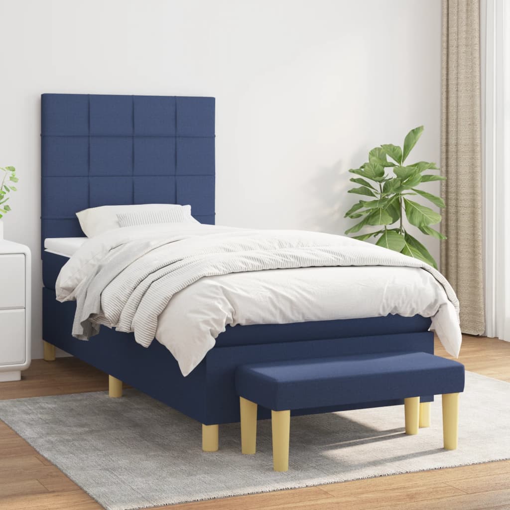 JUNG Vida Boxspringbett mit Matratze Blau 90x190 cm Stoff