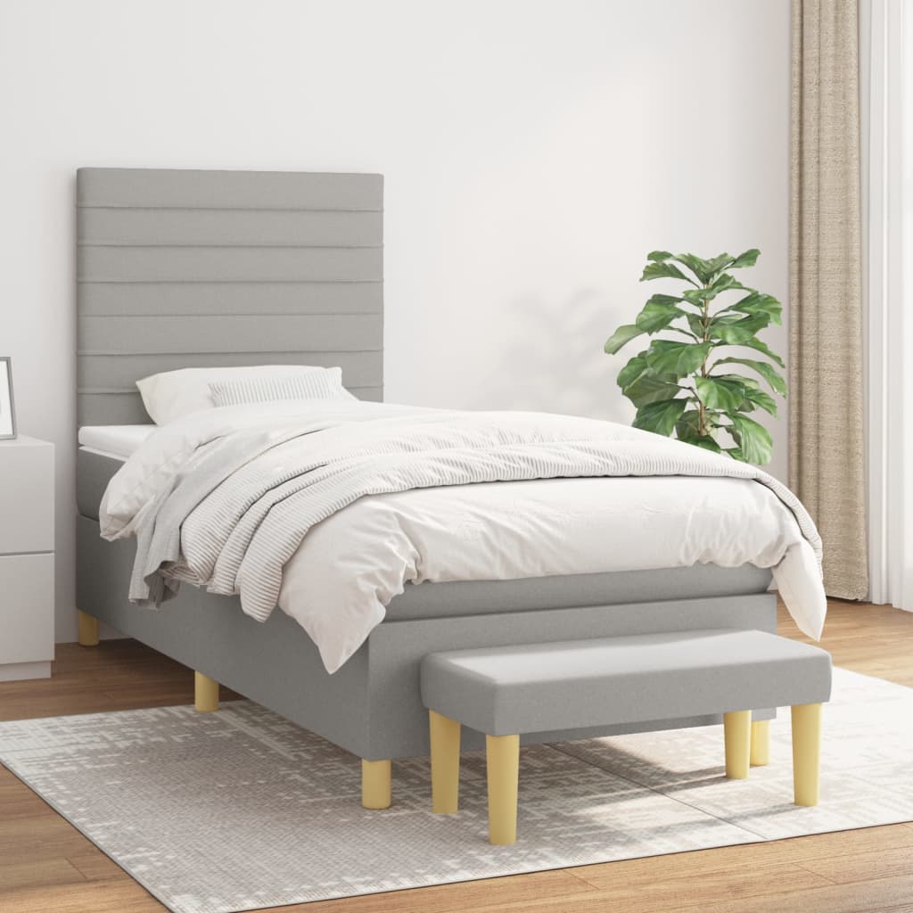 JUNG Vida Boxspringbett mit Matratze Hellgrau 100x200 cm Stoff