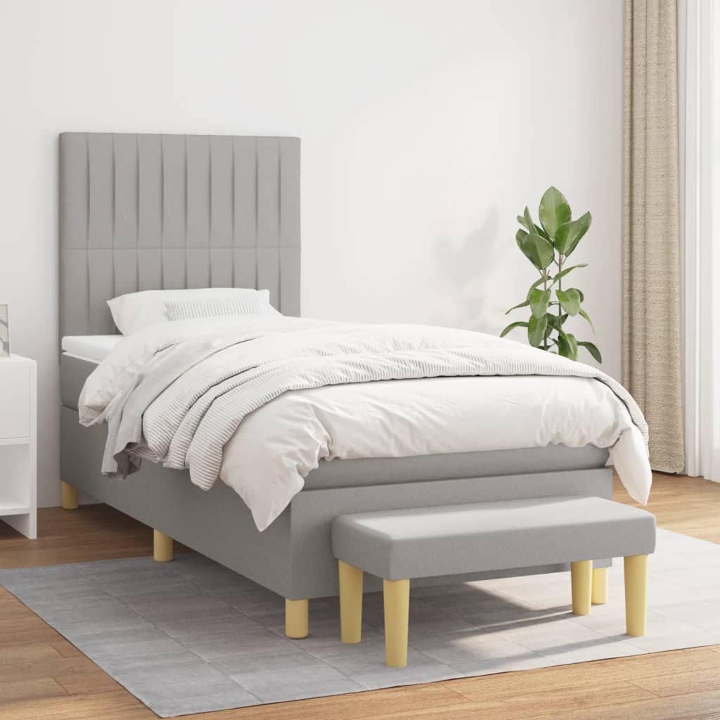 JUNG Vida Boxspringbett mit Matratze Hellgrau 80x200 cm Stoff