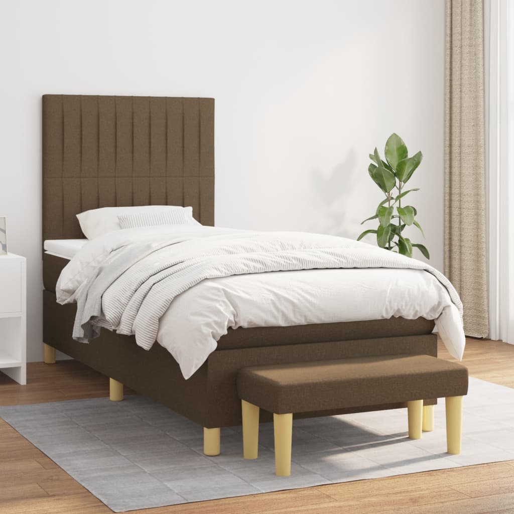 JUNG Vida Boxspringbett mit Matratze Dunkelbraun 100x200 cm Stoff