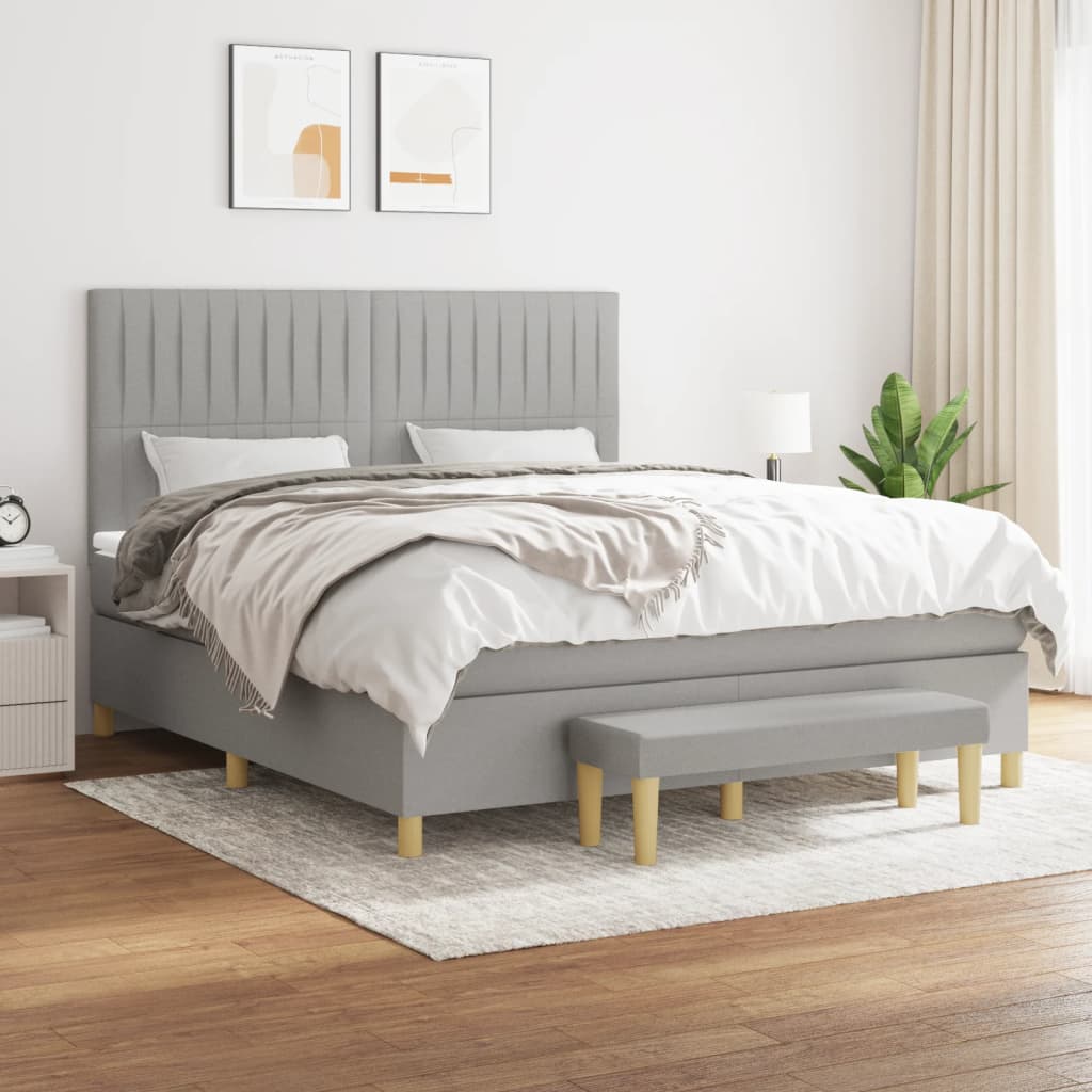 JUNG Vida Boxspringbett mit Matratze Hellgrau 180x200 cm Stoff