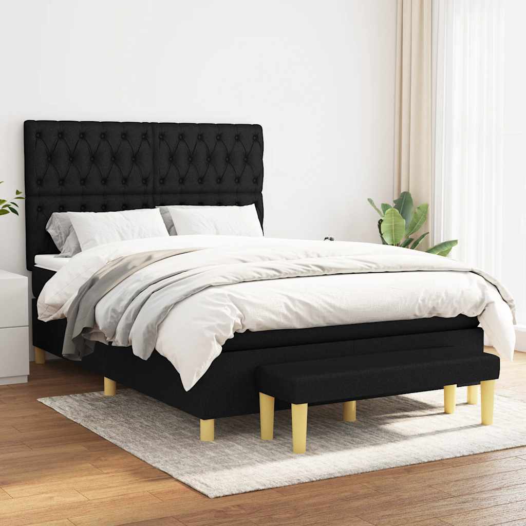 JUNG Vida Boxspringbett mit Matratze Schwarz 140x200 cm Stoff