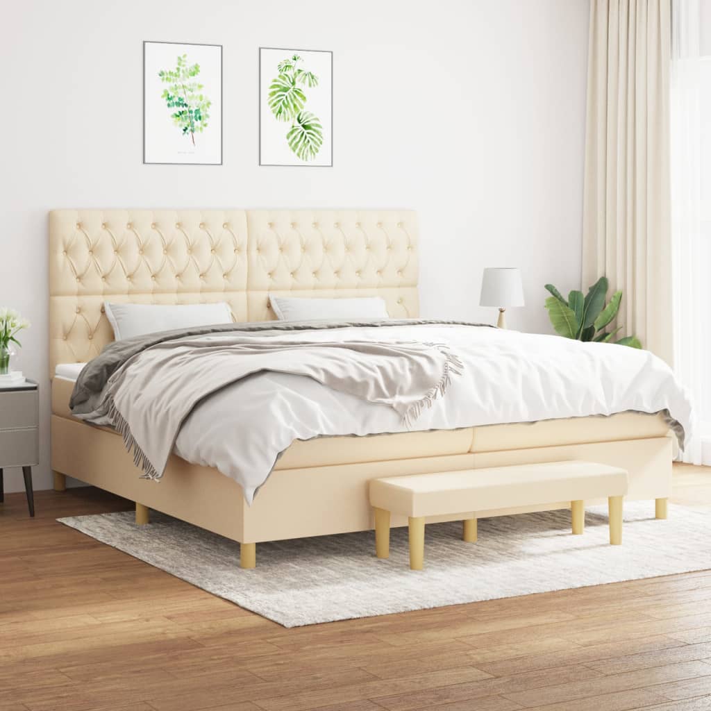 JUNG Vida Boxspringbett mit Matratze Creme 200x200 cm Stoff