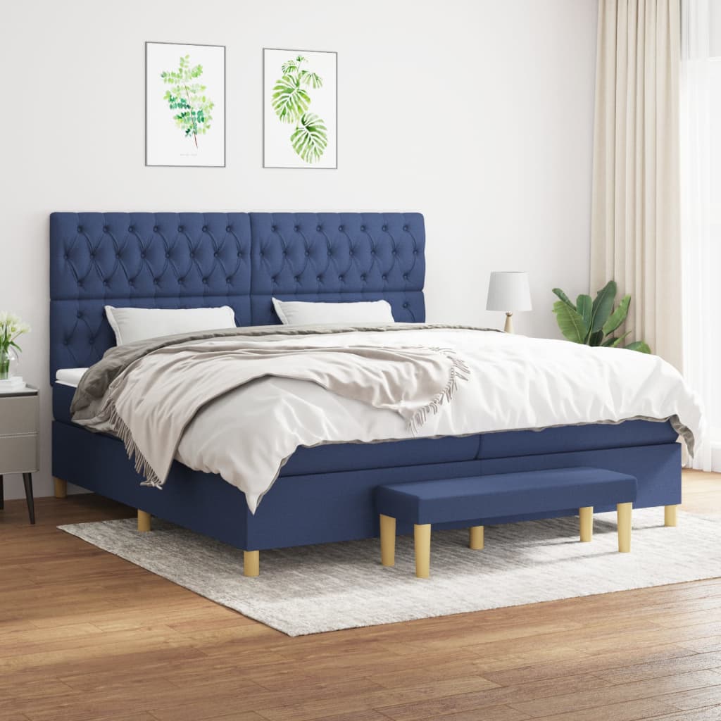 JUNG Vida Boxspringbett mit Matratze Blau 200x200 cm Stoff