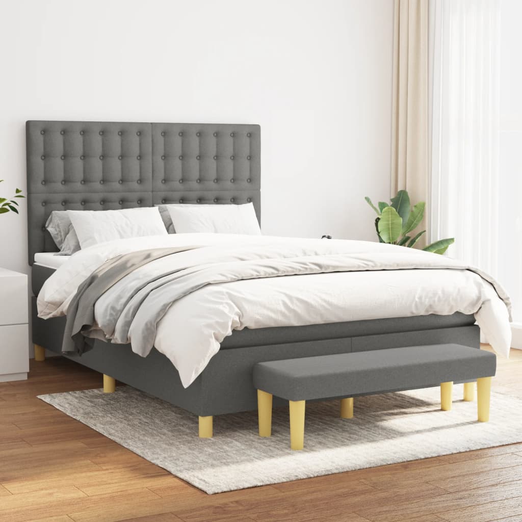 JUNG Vida Boxspringbett mit Matratze Dunkelgrau 140x190 cm Stoff