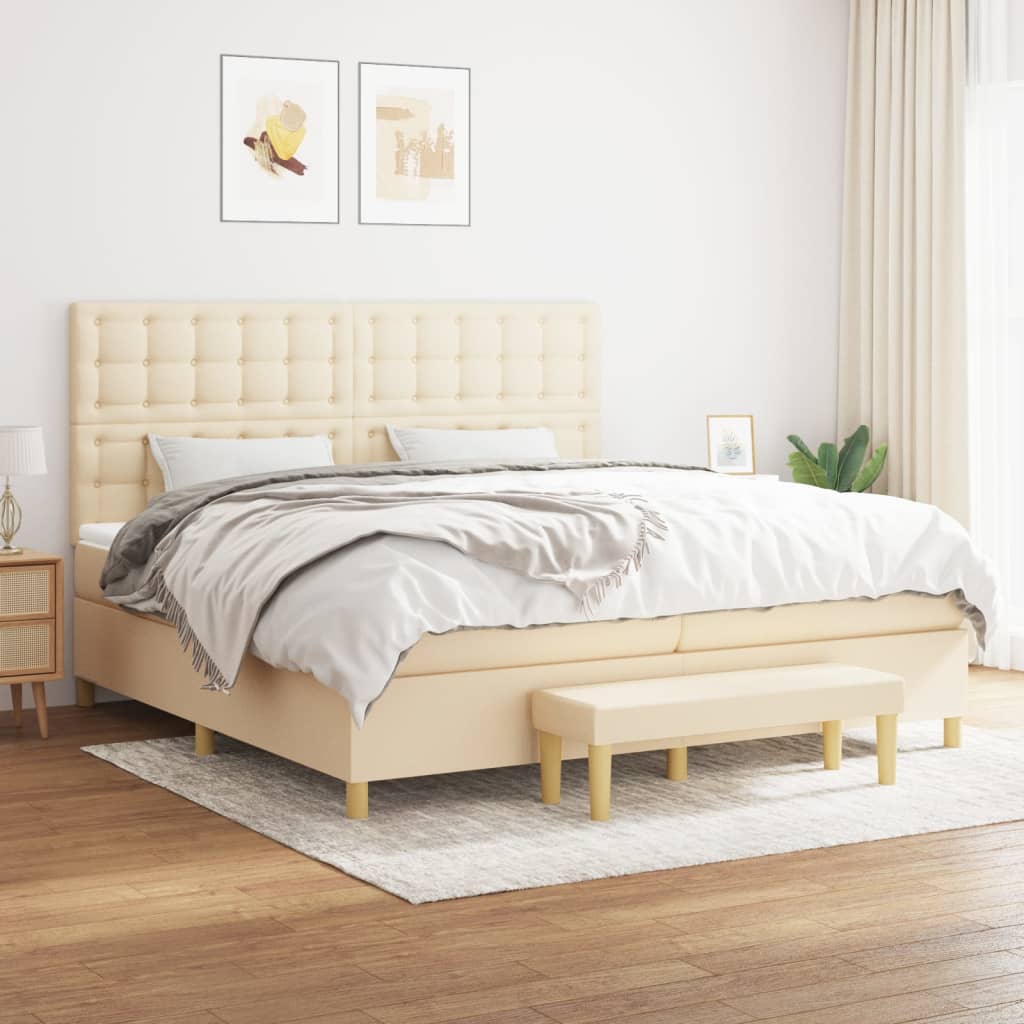 JUNG Vida Boxspringbett mit Matratze Creme 200x200 cm Stoff