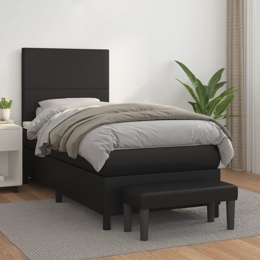 JUNG Vida Boxspringbett mit Matratze Schwarz 90x190 cm Kunstleder