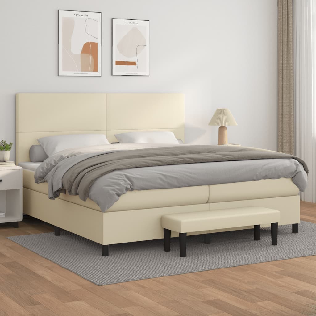 JUNG Vida Boxspringbett mit Matratze Creme 200x200 cm Kunstleder