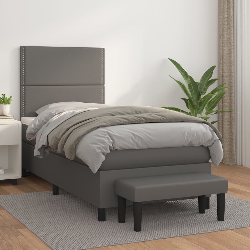 JUNG Vida Boxspringbett mit Matratze Grau 90x200 cm Kunstleder