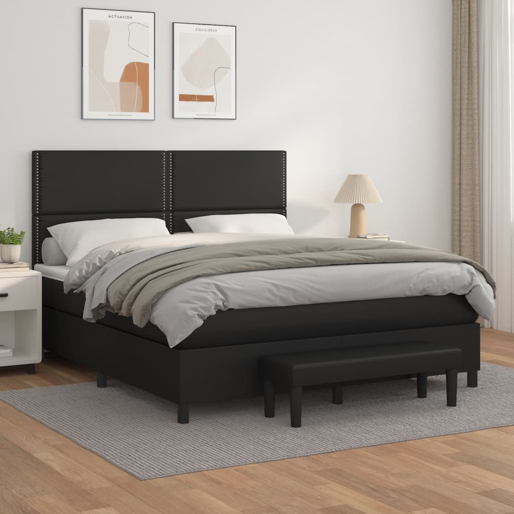 JUNG Vida Boxspringbett mit Matratze Schwarz 180x200 cm Kunstleder