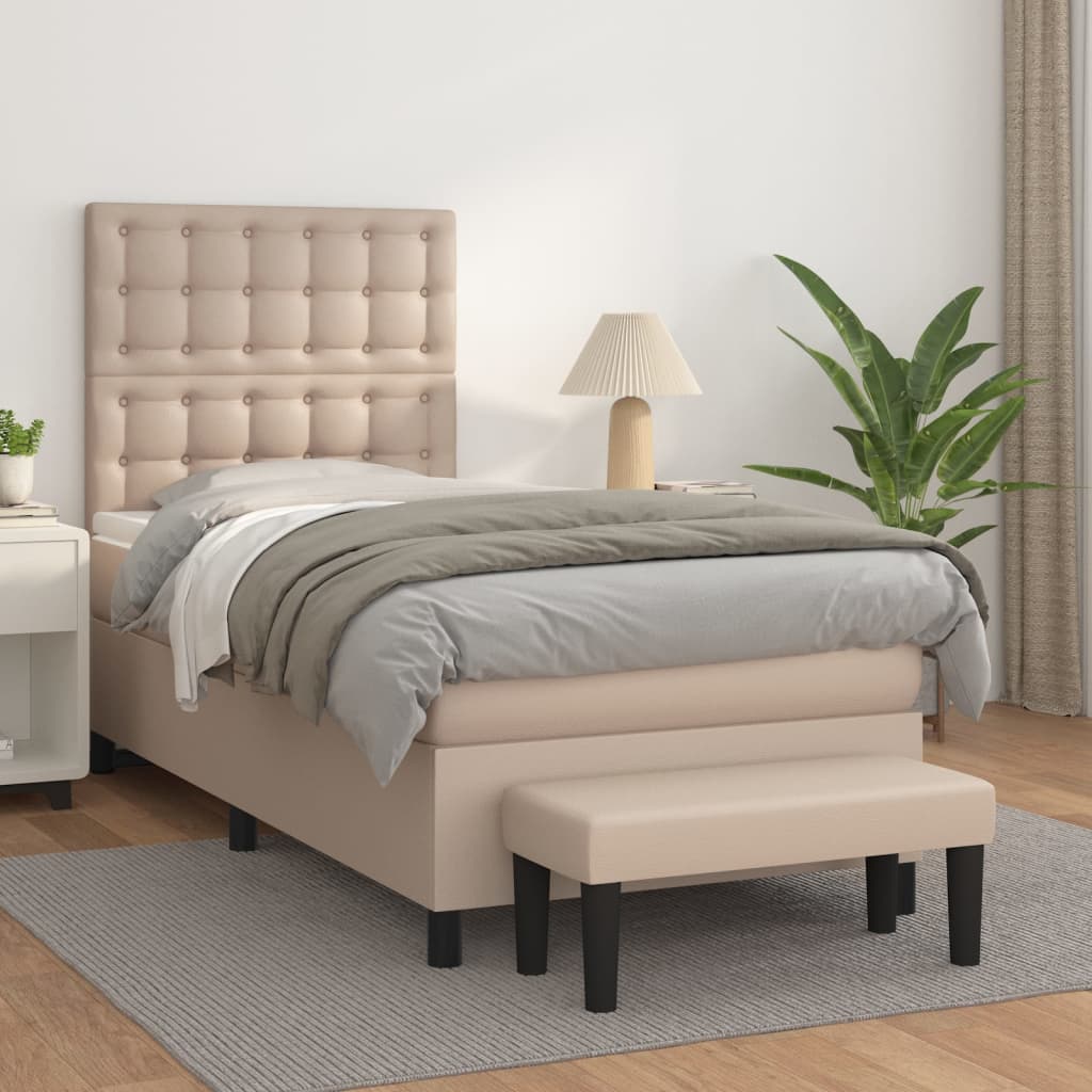 JUNG Vida Boxspringbett mit Matratze Cappuccino-Braun 90x200cm Kunstleder