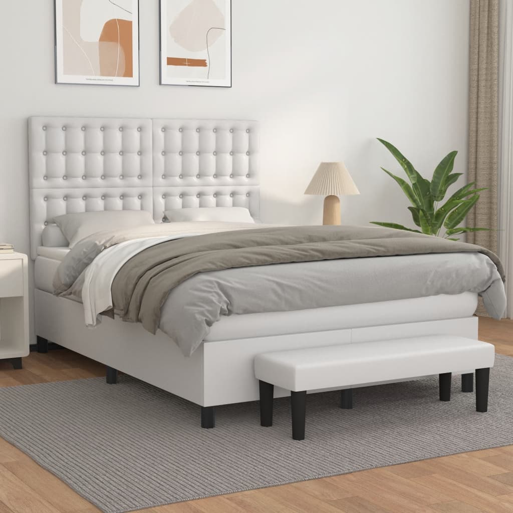 JUNG Vida Boxspringbett mit Matratze Weiß 140x200 cm Kunstleder