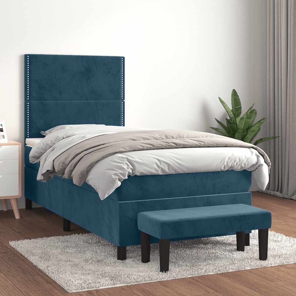 JUNG Vida Boxspringbett mit Matratze Dunkelblau 90x200 cm Samt