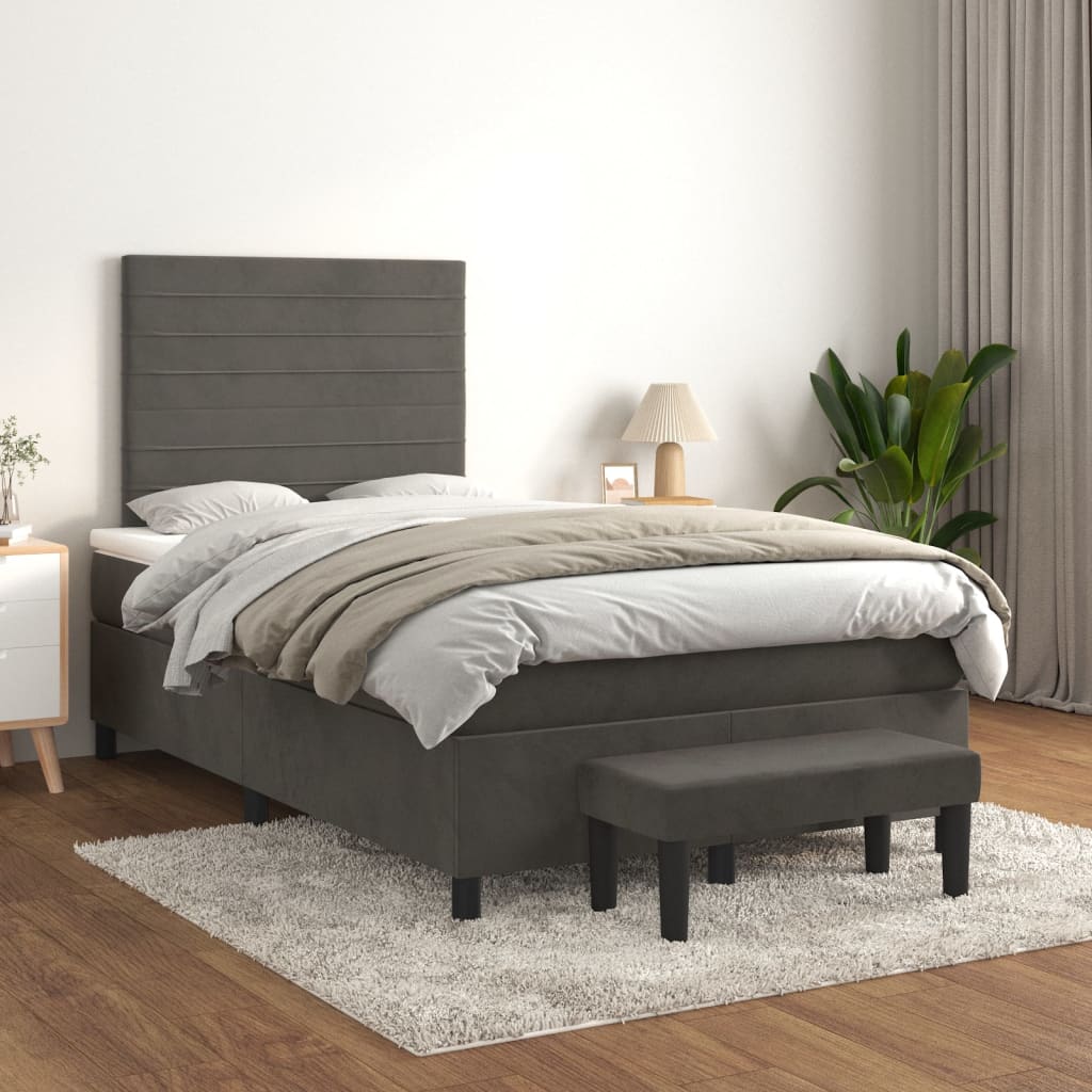 JUNG Vida Boxspringbett mit Matratze Dunkelgrau 120x200 cm Samt