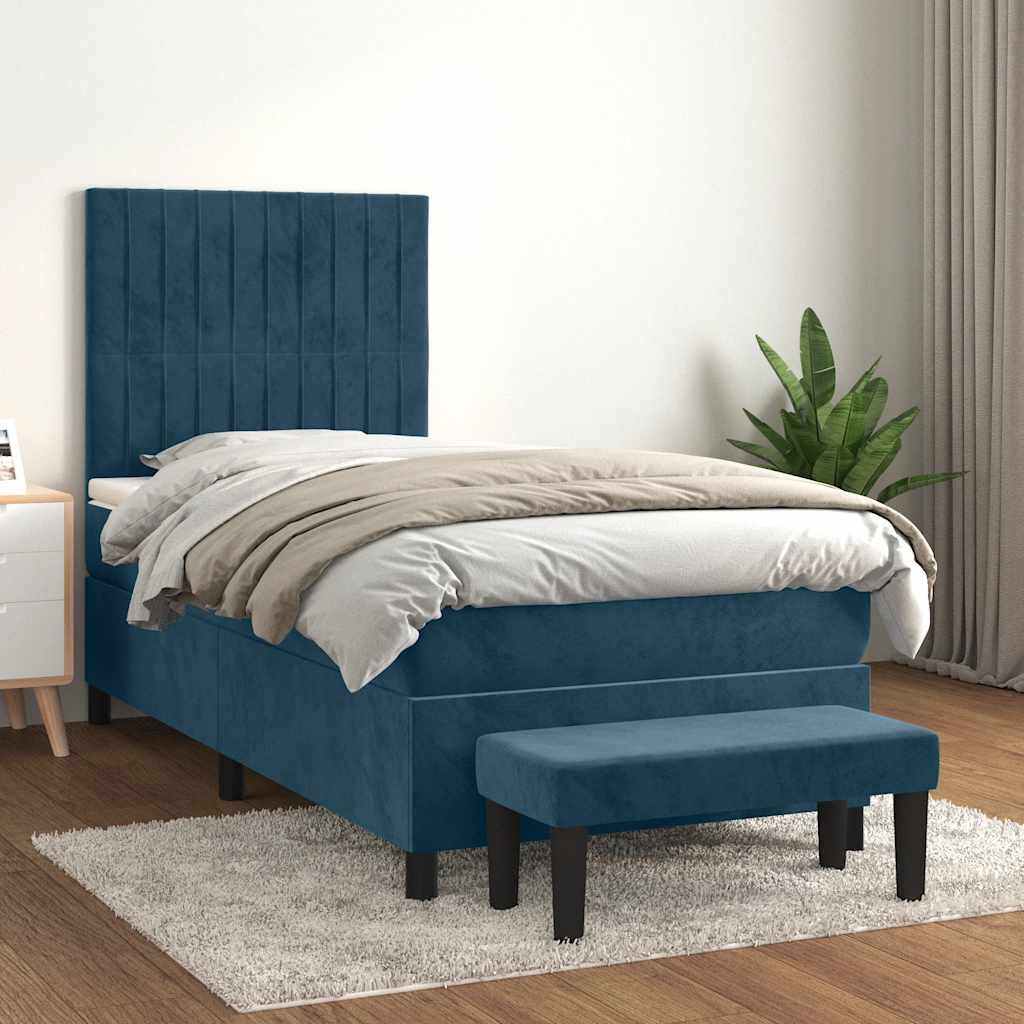 JUNG Vida Boxspringbett mit Matratze Dunkelblau 90x190 cm Samt