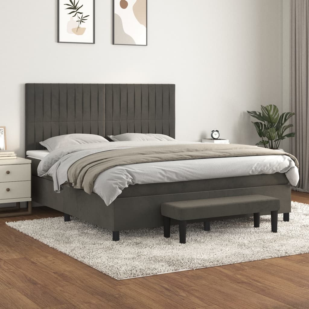 JUNG Vida Boxspringbett mit Matratze Dunkelgrau 160x200 cm Samt
