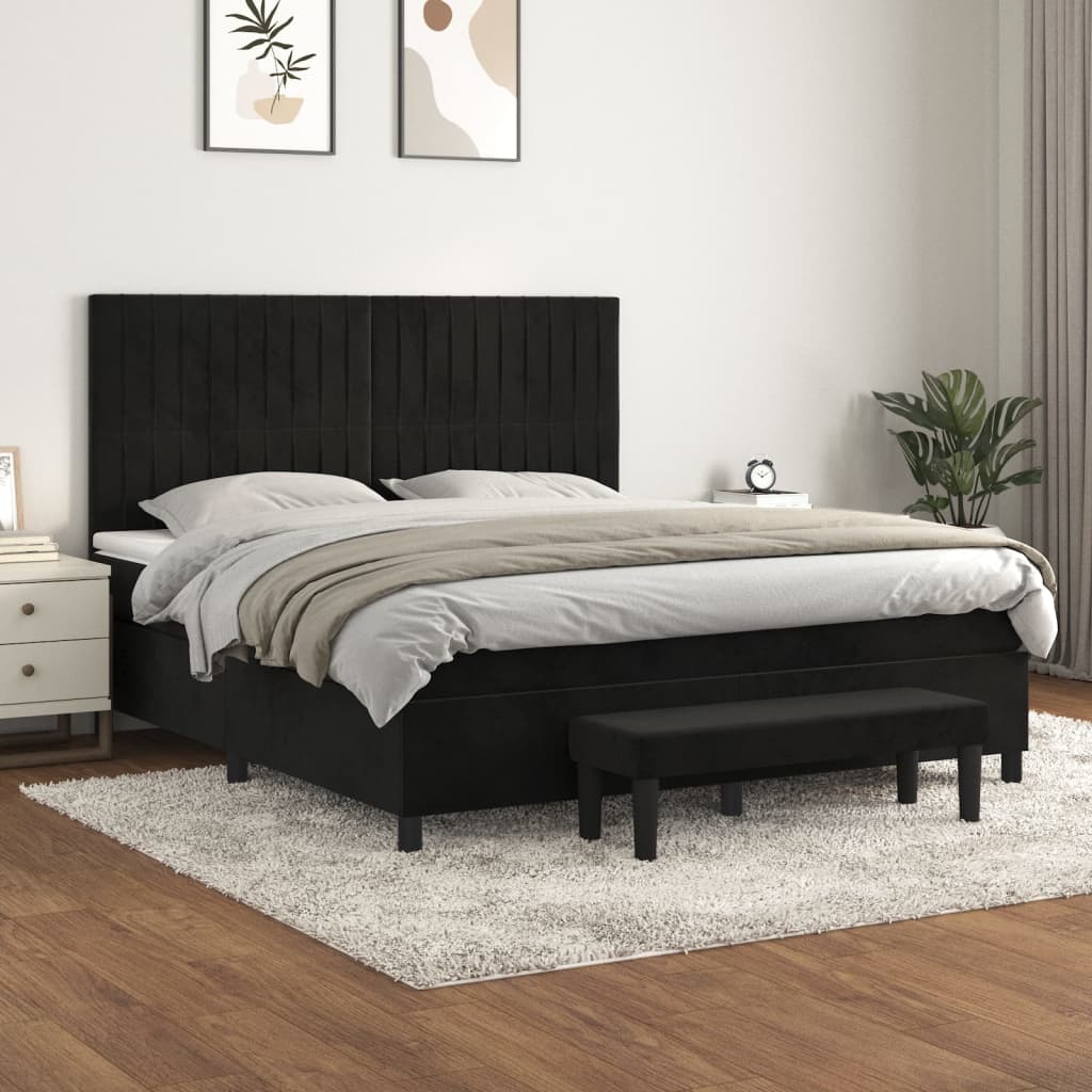 JUNG Vida Boxspringbett mit Matratze Schwarz 160x200 cm Samt