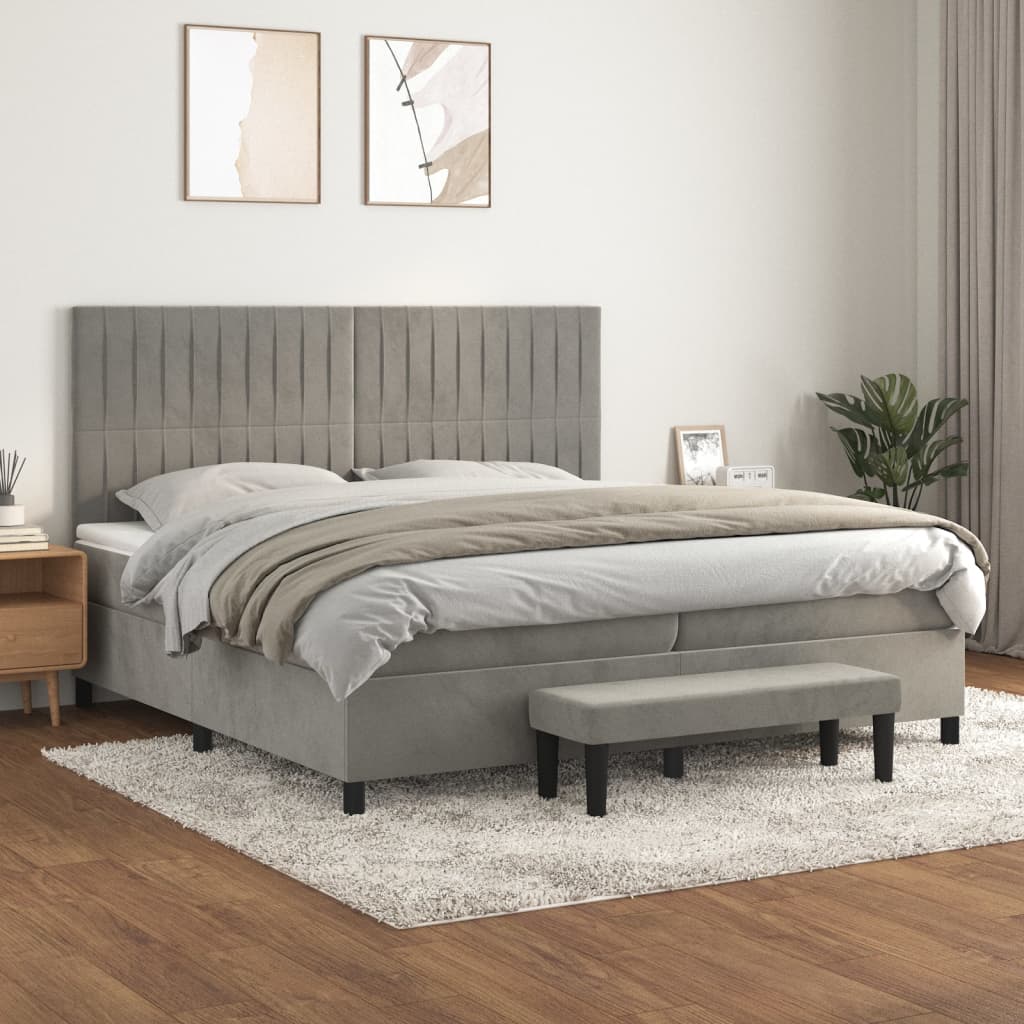 JUNG Vida Boxspringbett mit Matratze Hellgrau 200x200 cm Samt