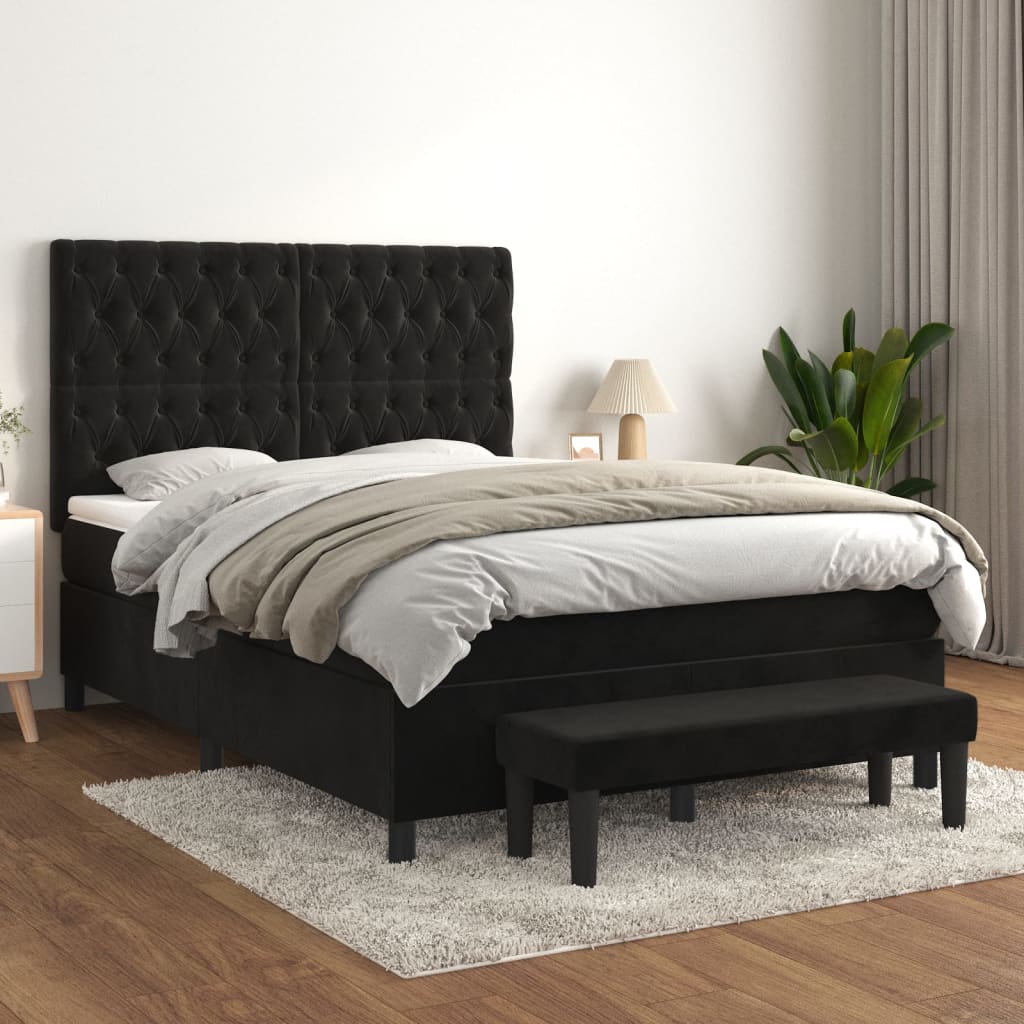 JUNG Vida Boxspringbett mit Matratze Schwarz 140x200 cm Samt
