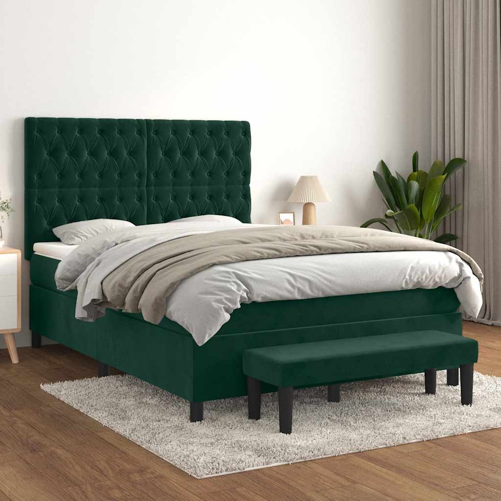 JUNG Vida Boxspringbett mit Matratze Dunkelgrün 140x200 cm Samt