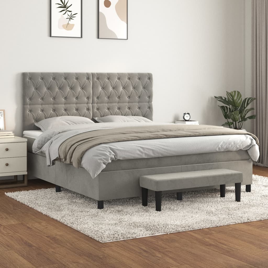 JUNG Vida Boxspringbett mit Matratze Hellgrau 160x200 cm Samt