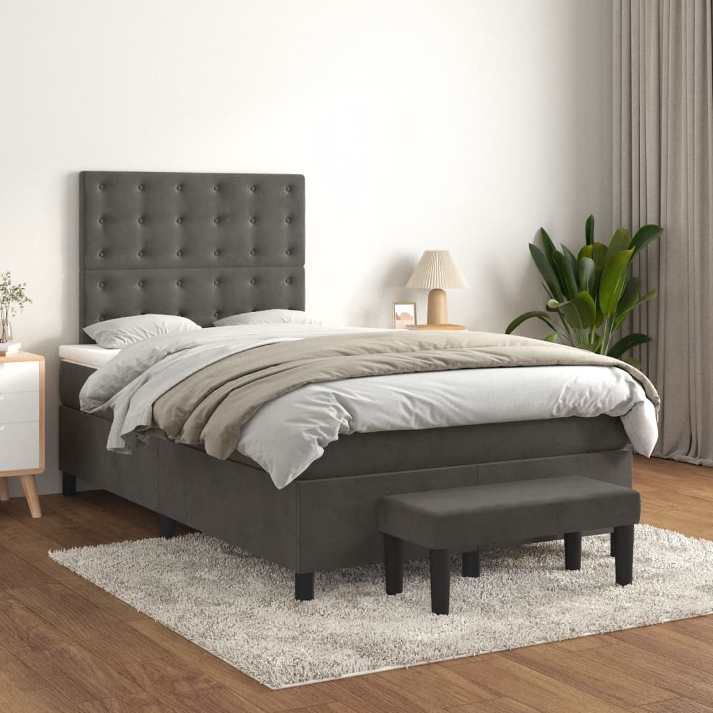 JUNG Vida Boxspringbett mit Matratze Dunkelgrau 120x200 cm Samt