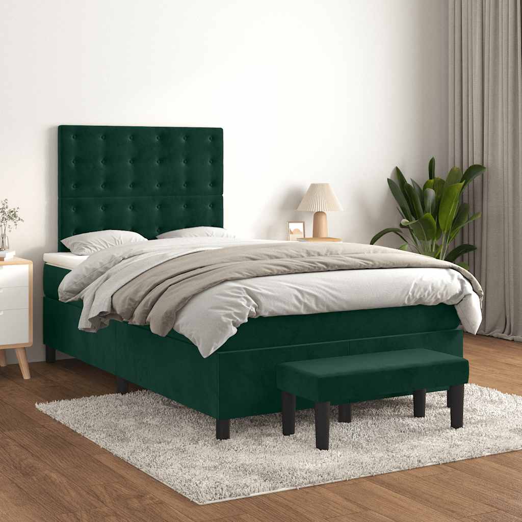 JUNG Vida Boxspringbett mit Matratze Dunkelgrün 120x200 cm Samt