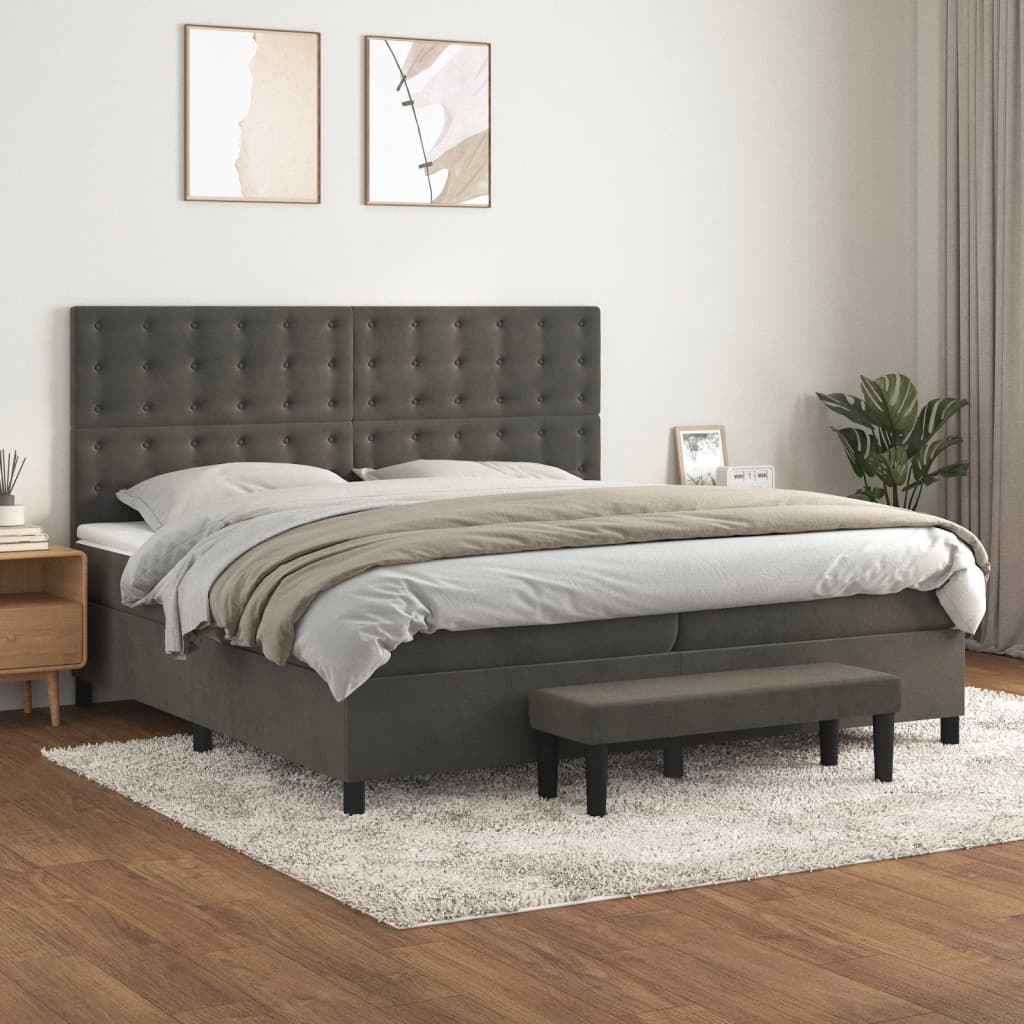 JUNG Vida Boxspringbett mit Matratze Dunkelgrau 200x200 cm Samt