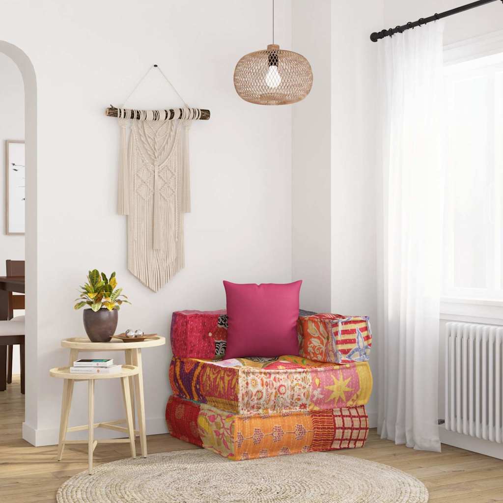 JUNG Vida Modularer Pouf mit Kissen Patchwork Stoff