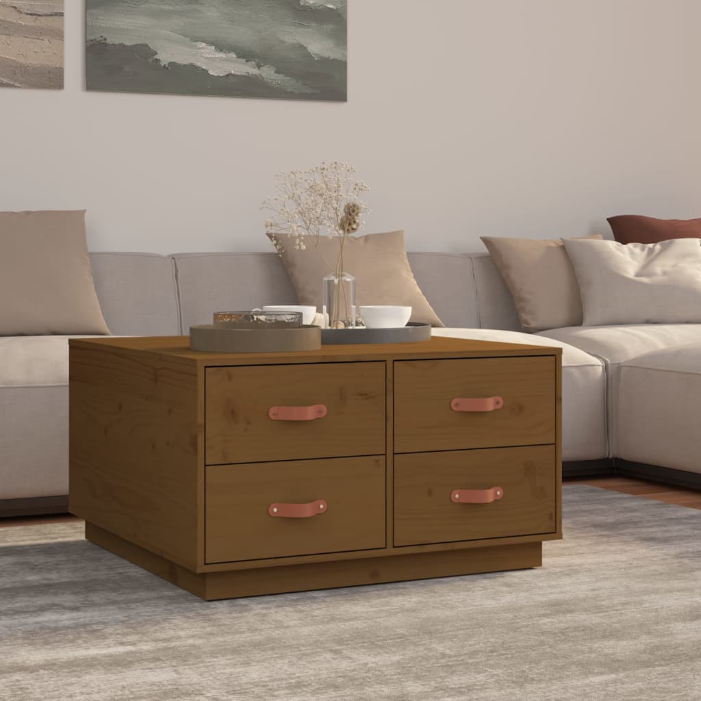 JUNG Vida Couchtisch Honigbraun 80x80x45 cm Massivholz Kiefer