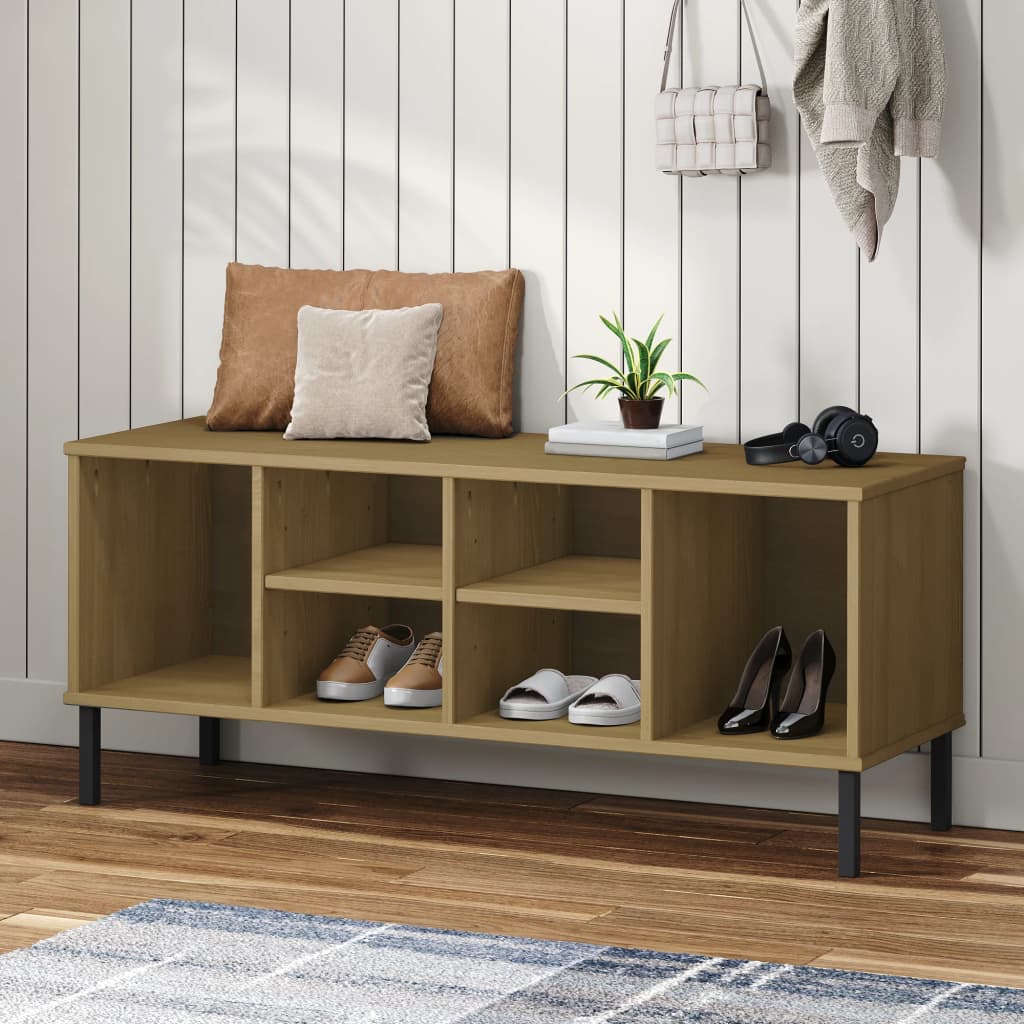 JUNG Vida Schuhregal OSLO mit Metallbeinen Braun 106x35x45 cm Massivholz