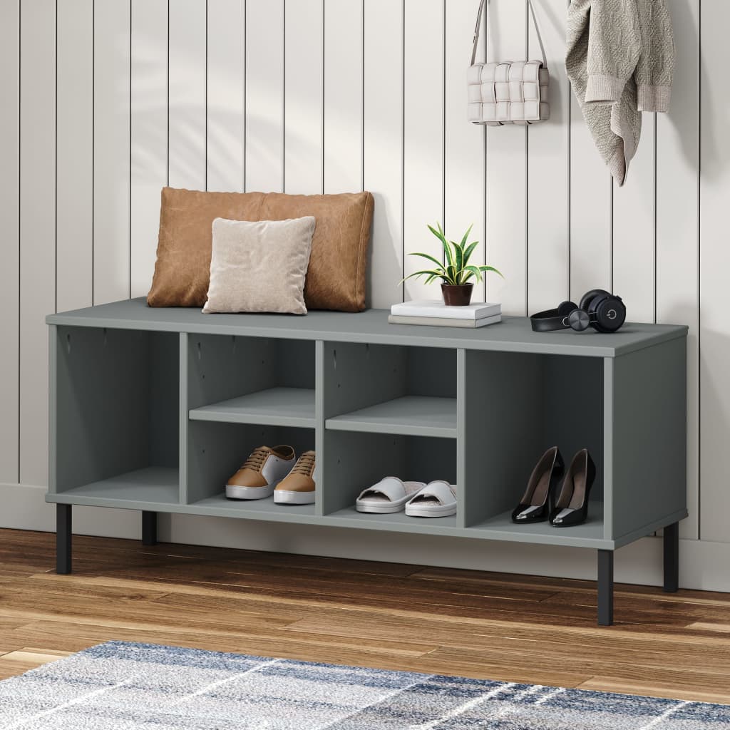 JUNG Vida Schuhregal OSLO mit Metallbeinen Grau 106x35x45 cm Massivholz