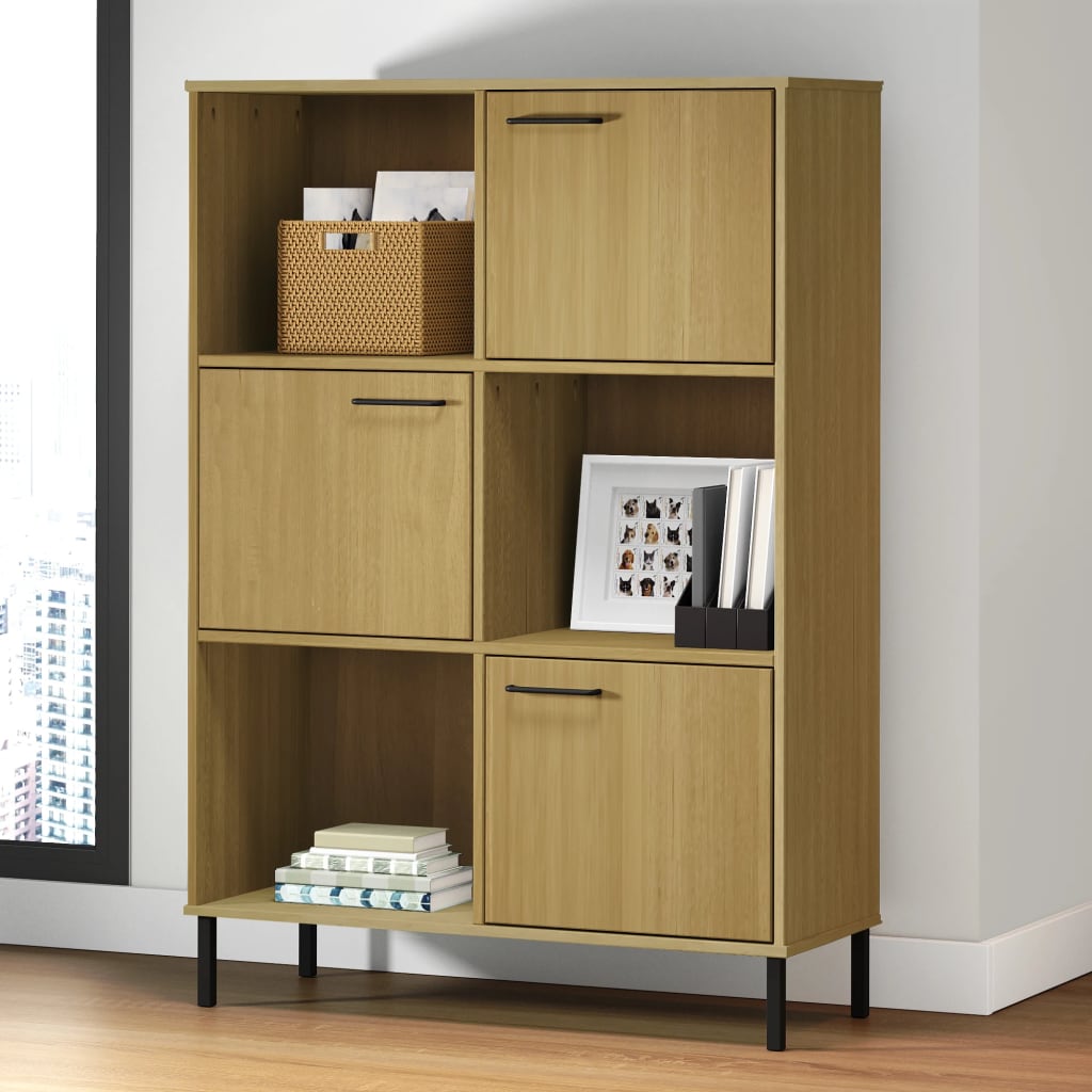 JUNG Vida Bücherregal OSLO Metallbeine Braun 90x35x128,5 cm Massivholz