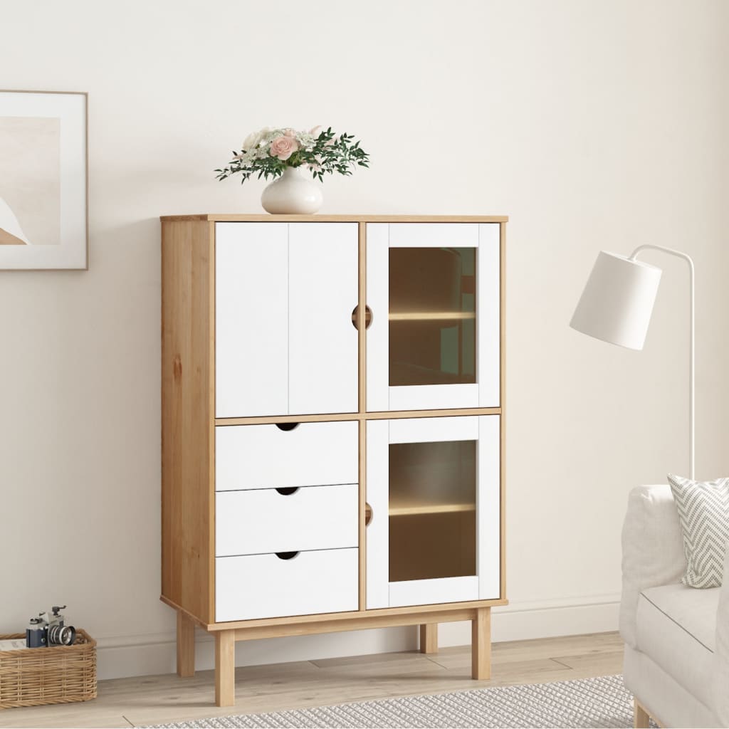 JUNG Vida Highboard OTTA Braun&Weiß 85x43x125 cm Massivholz Kiefer