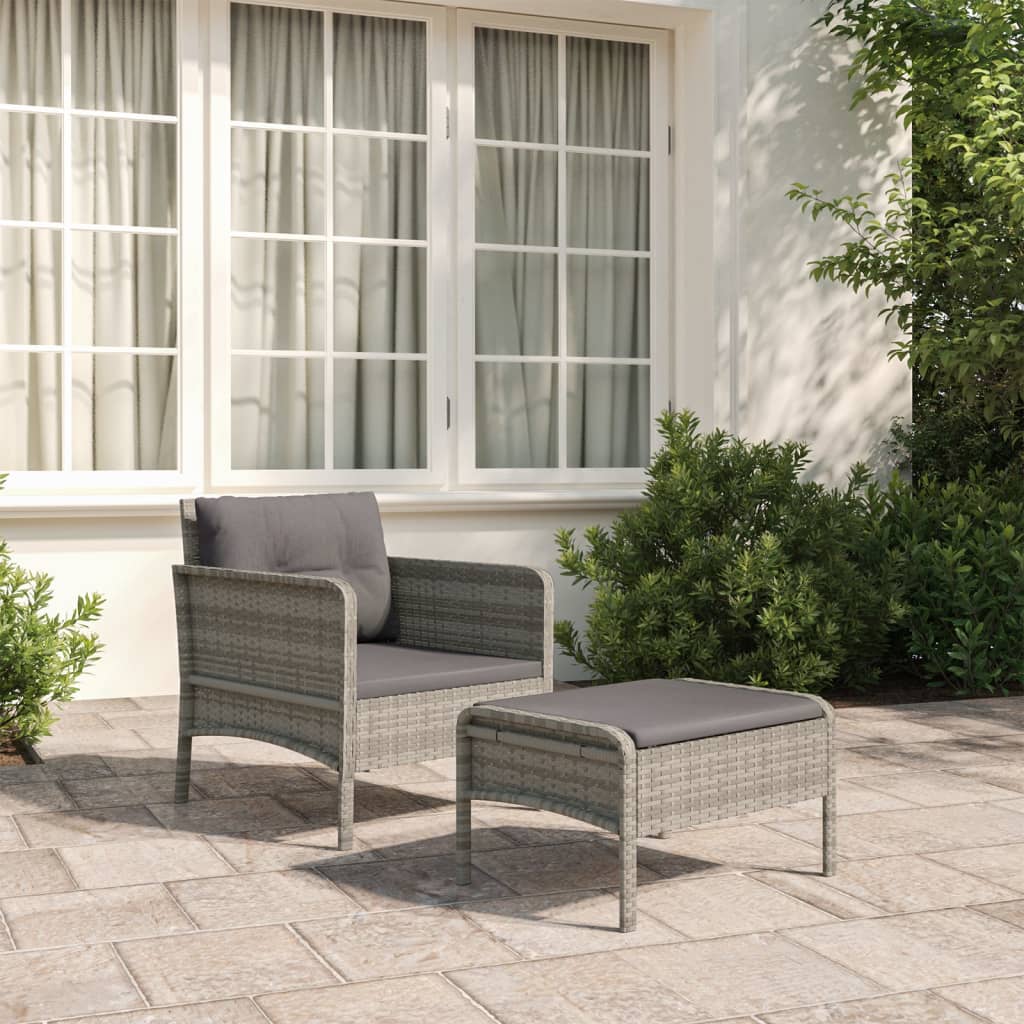 JUNG Vida 2-tlg. Garten-Lounge-Set mit Kissen Grau Poly Rattan