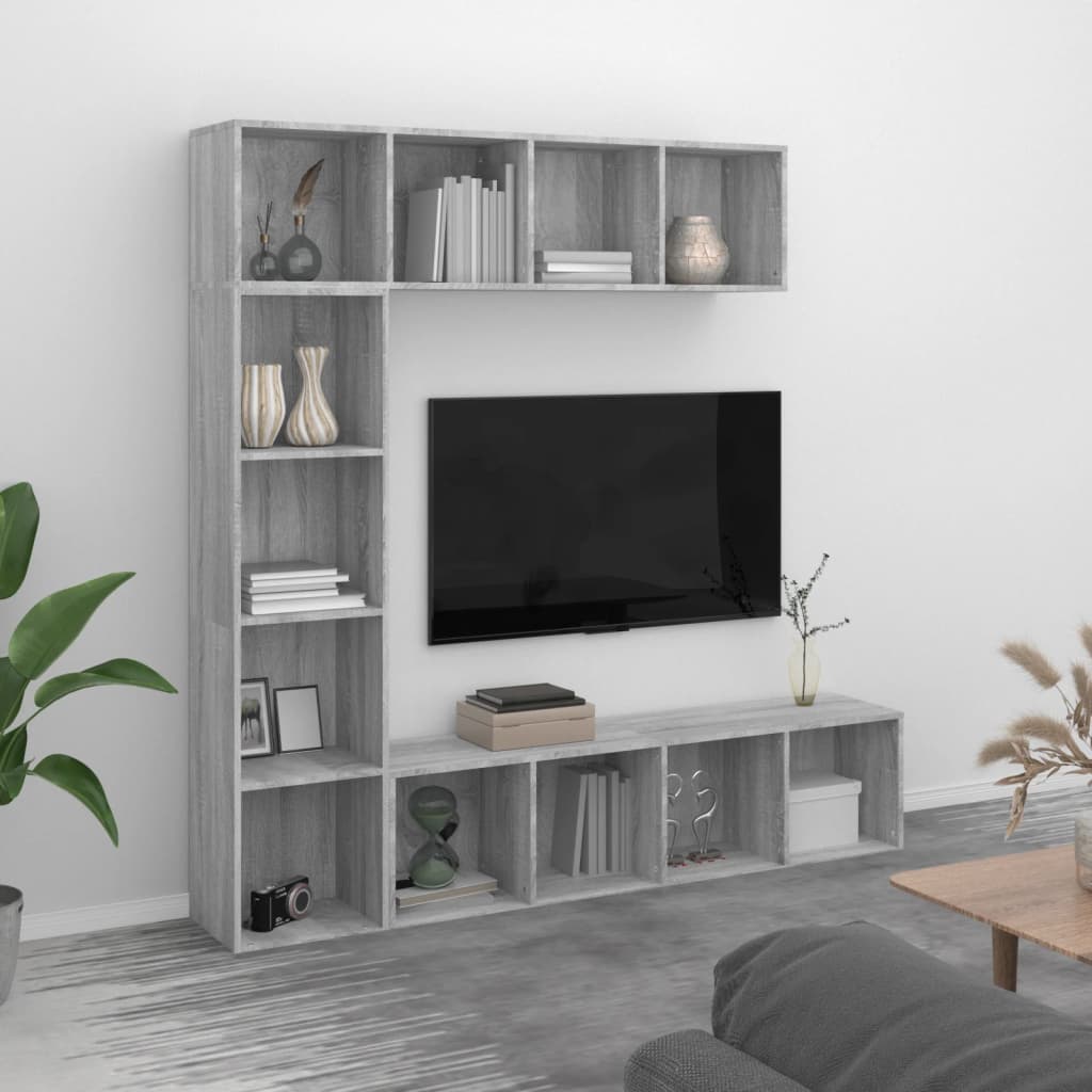 JUNG Vida 3-tlg. Bücherregal-/TV-Schrank-Set Grau Sonoma 180x30x180 cm