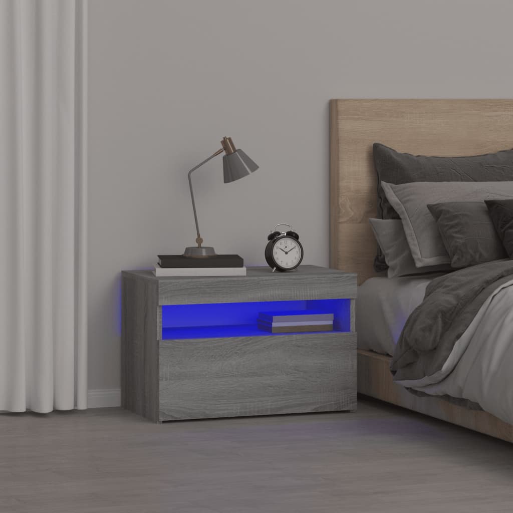 JUNG Vida Nachttisch mit LED-Leuchten Grau Sonoma 60x35x40 cm