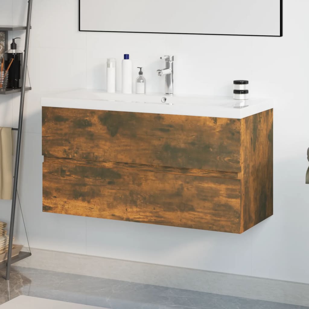 JUNG Vida Waschbeckenschrank mit Einbaubecken Räuchereiche Holzwerkstoff