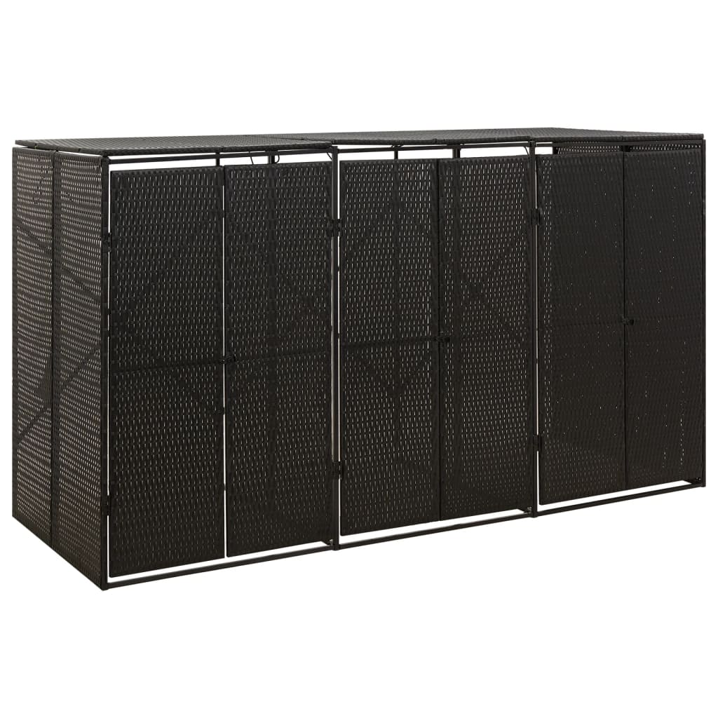 JUNG Vida Mülltonnenbox für 3 Tonnen Schwarz 207x80x117 cm Poly Rattan