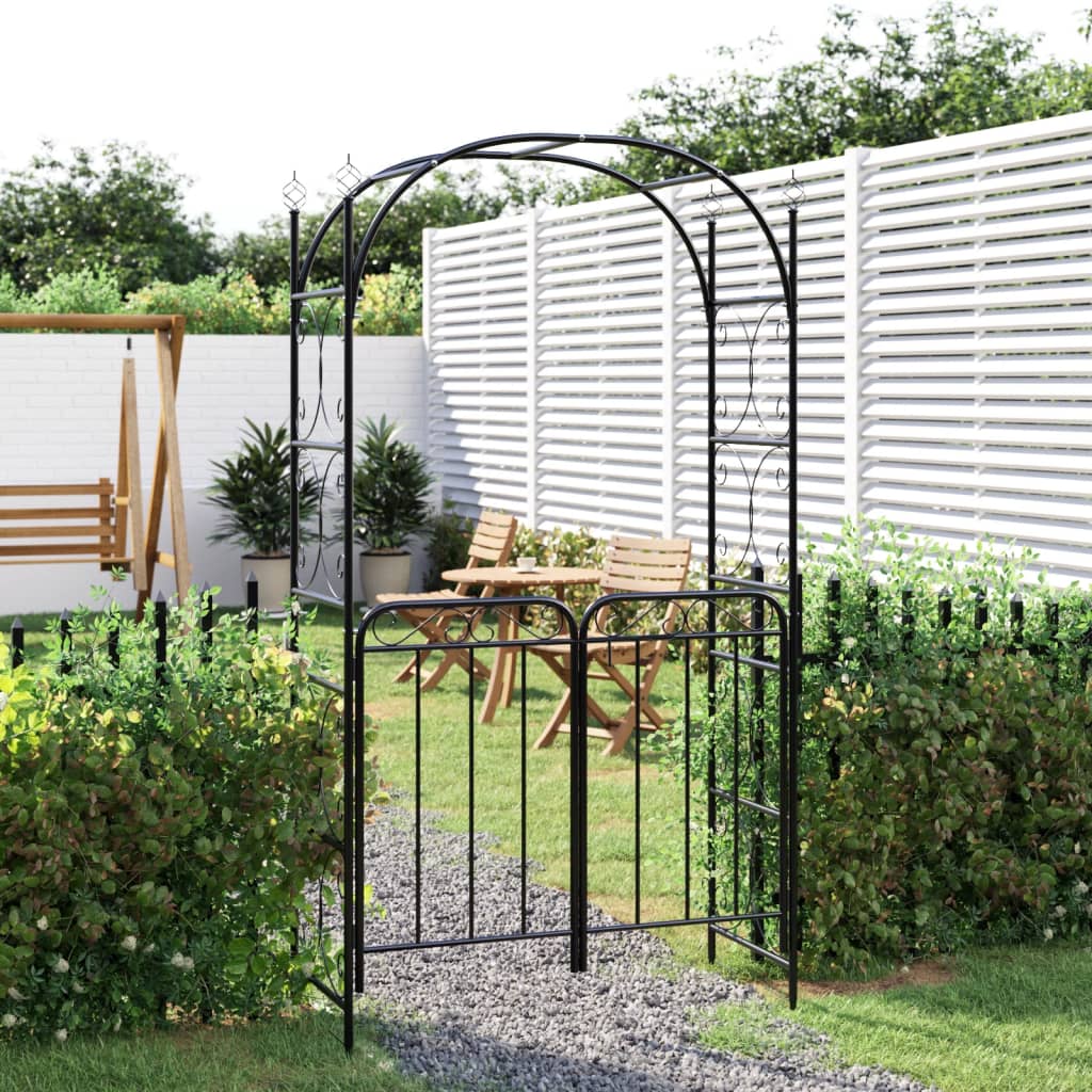 JUNG Vida Gartenbogen mit Tor Schwarz 108x45x235 cm Stahl