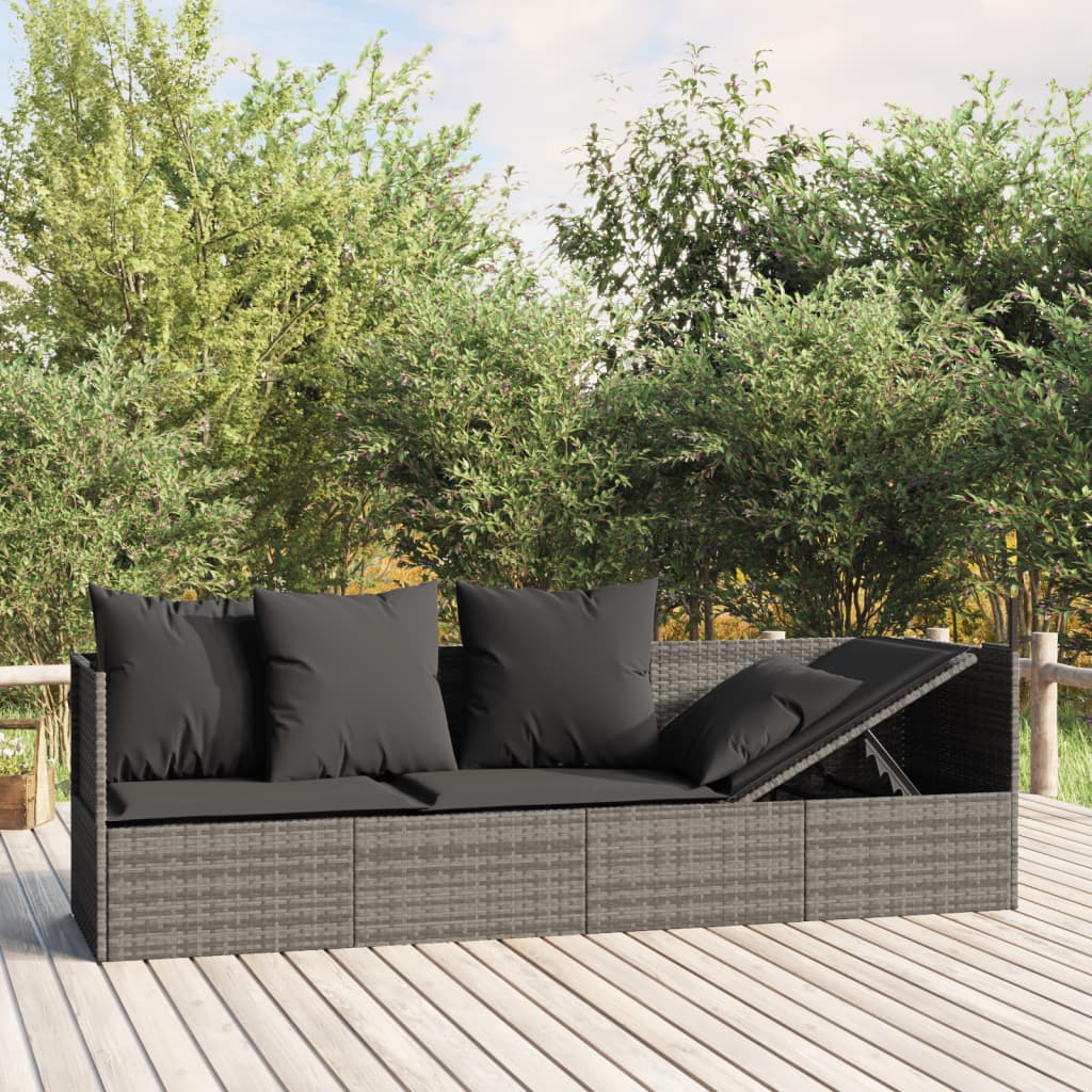 JUNG Vida Outdoor-Loungebett mit Kissen Grau Poly Rattan
