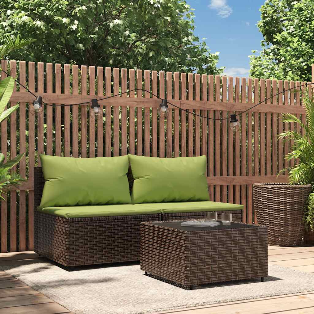 JUNG Vida 3-tlg. Garten-Lounge-Set mit Kissen Braun Poly Rattan