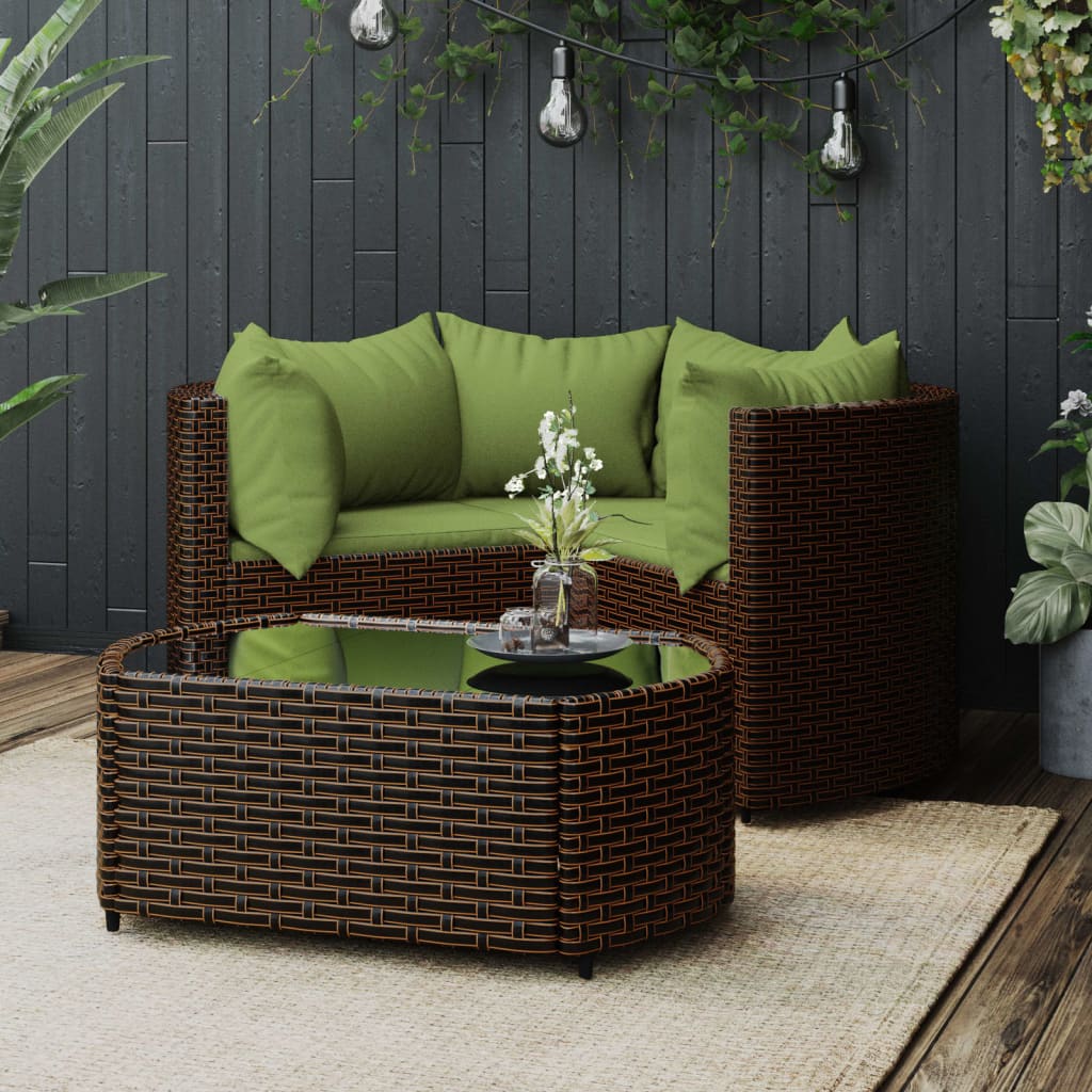JUNG Vida 4-tlg. Garten-Lounge-Set mit Kissen Braun Poly Rattan
