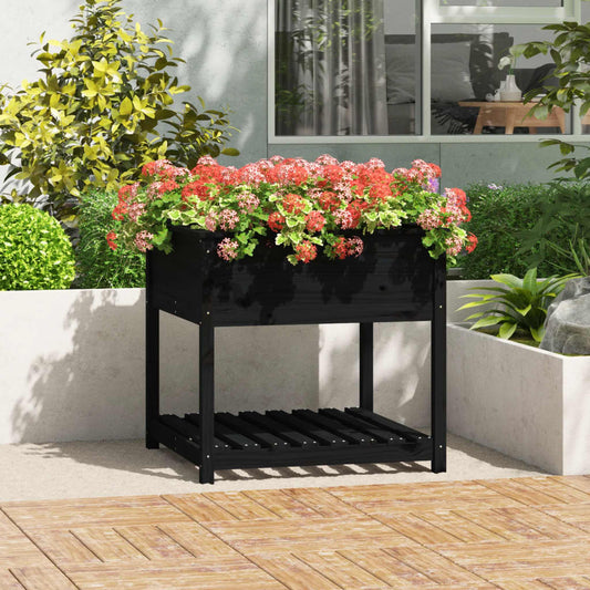 JUNG Vida Pflanzkübel mit Ablage Schwarz 82,5x82,5x81cm Massivholz Kiefer