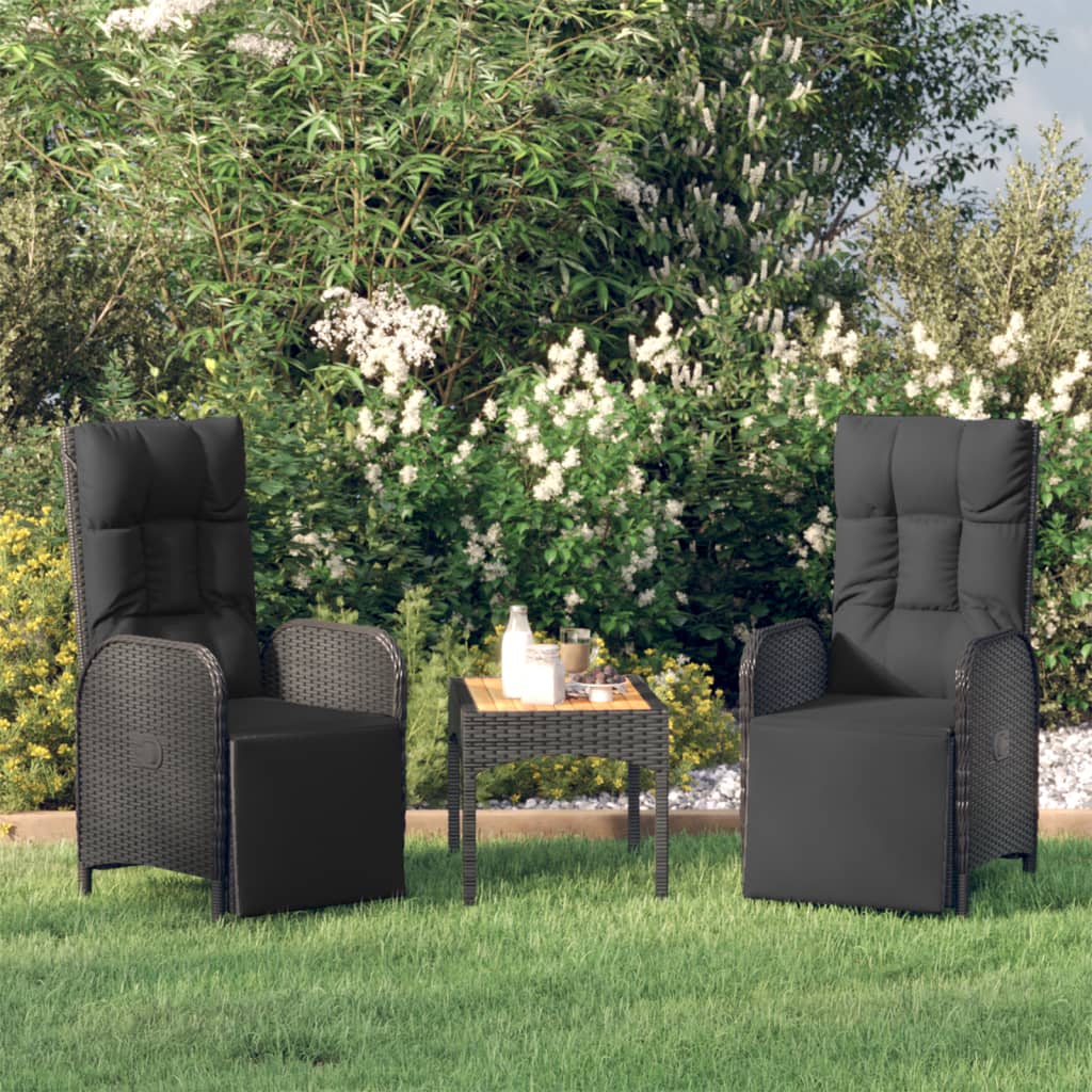 JUNG Vida Garten-Relaxsessel mit Kissen 2 Stk. Poly Rattan Schwarz
