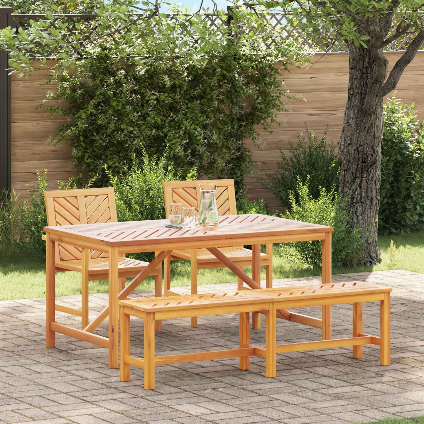JUNG Vida Garten Essgruppe 4 pcs Braun Massivholz Akazie