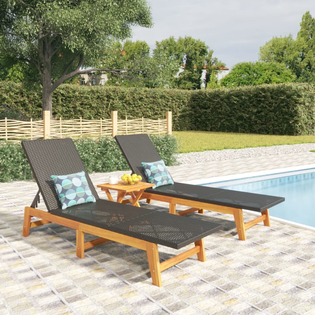 JUNG Vida 3-tlg. Garten-Lounge-Set Poly Rattan & Massivholz Akazie